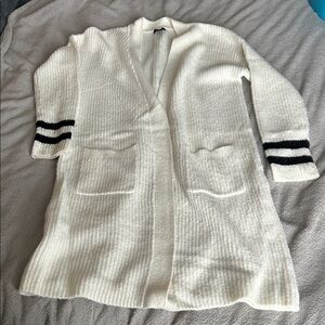 Halogen Cream Open-Front Knit Cardigan with Black Stripe Cuffs